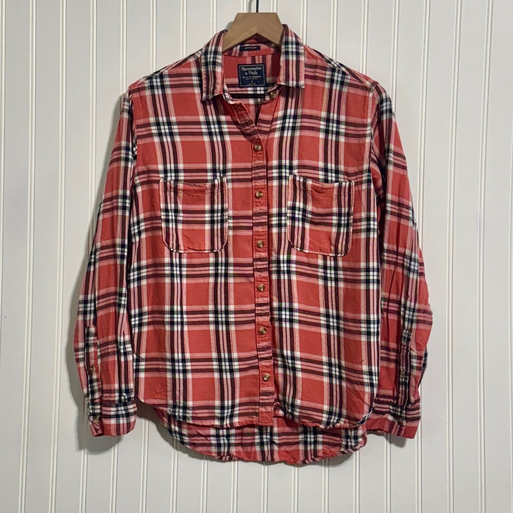 Abercrombie & Fitch Red Plaid Boyfriend Flannel S‎ 90s Grunge Luxe Office 2025